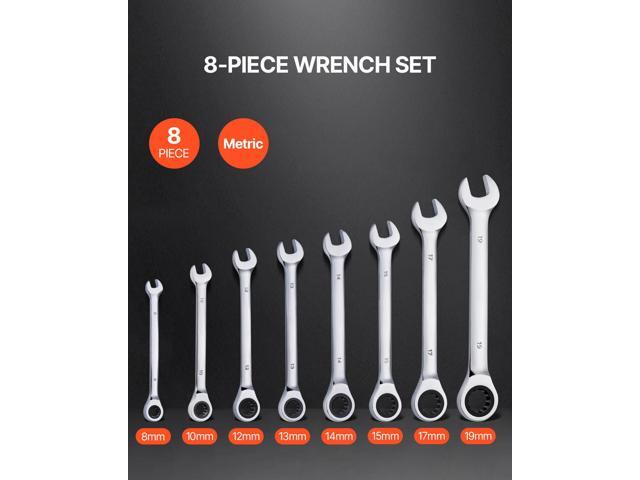 Combination Wrench Set, 8-Piece Ratcheting Wrench Set with Organizer Rack, Cr-V Steel Wrench Set Metric 8 mm to 19 mm, Ideal for General Household,...