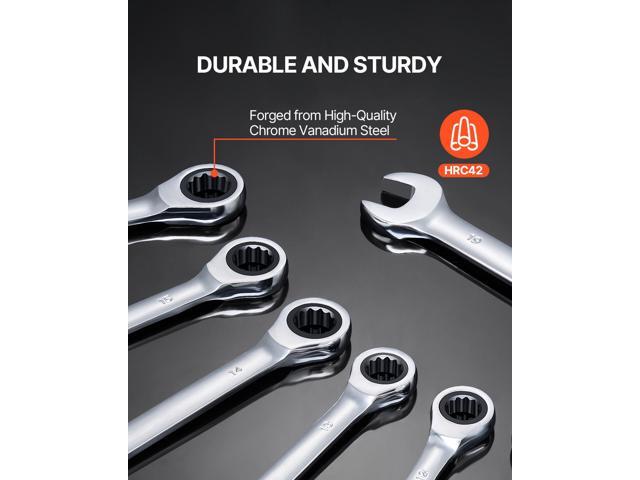Combination Wrench Set, 8-Piece Ratcheting Wrench Set with Organizer Rack, Cr-V Steel Wrench Set Metric 8 mm to 19 mm, Ideal for General Household,...