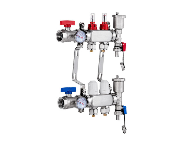 2-Branch Radiant Heat Manifold, 1/2' PEX Tubing Manifold, Stainless Steel PEX Manifold for Hydronic Radiant Floor Heating, Radiant Heat PEX...