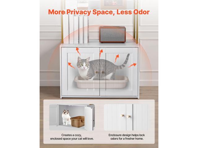VEVOR Cat Litter Box Enclosure Furniture, 27.6 in Hidden Litter Box Cabinet with Metal Legs & 2-Tier Storage Shelves, Waterproof Cat Washroom Cat...