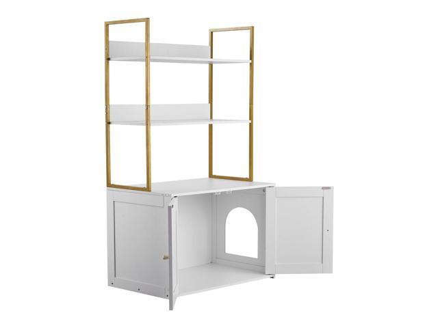 VEVOR Cat Litter Box Enclosure Furniture, 27.6 in Hidden Litter Box Cabinet with Metal Legs & 2-Tier Storage Shelves, Waterproof Cat Washroom Cat...