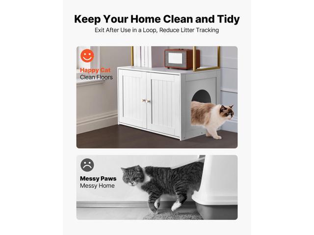 VEVOR Cat Litter Box Enclosure Furniture, 27.6 in Hidden Litter Box Cabinet with Metal Legs & 2-Tier Storage Shelves, Waterproof Cat Washroom Cat...