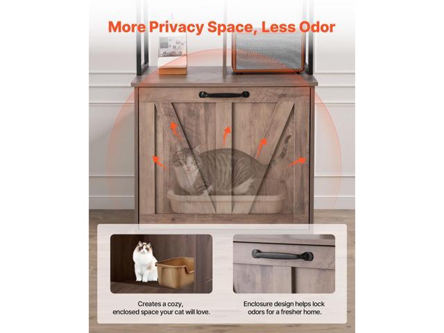 VEVOR Cat Litter Box Enclosure Furniture, 23.6 in Hidden Litter Box Cabinet with Storage Shelves, Modern Style, Waterproof Cat Washroom Side Table...