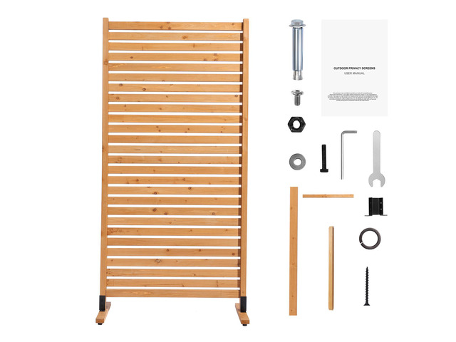 Wooden Privacy Screen, 36' W x 76' H Outdoor Privacy Screen, Freestanding Wood Privacy Panel with Stand, Decorative Patio Privacy Screen, Outdoor...