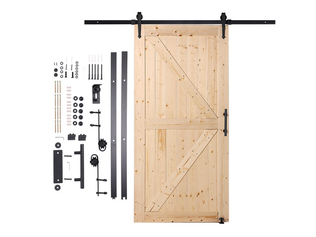 Barn Door and Hardware Kit, 42' x 84' Wood Sliding Barn Door, Smoothly and Quietly, Barn Door Kit with 8-in-1 Floor Guide and Door Handle, Spruce...