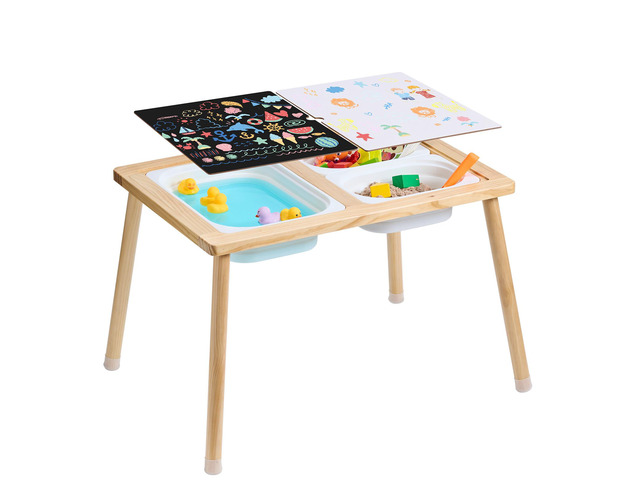 Sensory Table for Toddlers, Kids Activity Table with 3 Foldable Storage Bins & Double-Sided Board, Indoor/Outdoor Play Sand and Water Table, Wooden...
