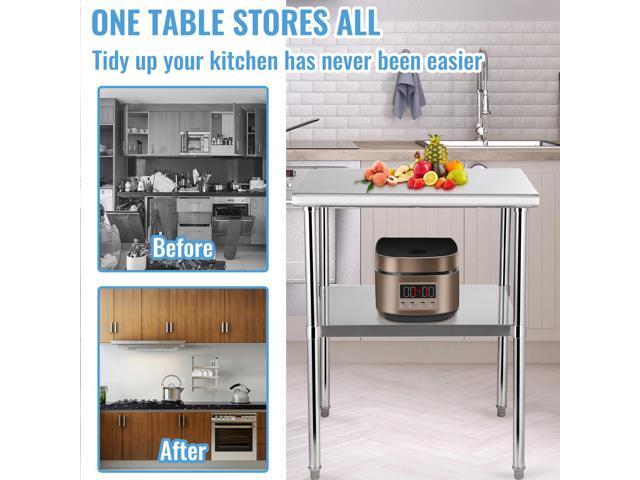 Stainless Steel Prep Table, 30 x 30 x 36 Inch, 800lbs Load Capacity Heavy Duty Metal Worktable with Adjustable Undershelf & Feet, Commercial...