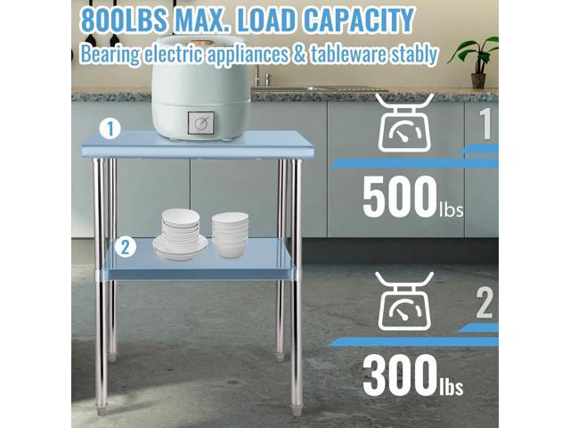 Stainless Steel Prep Table, 30 x 30 x 36 Inch, 800lbs Load Capacity Heavy Duty Metal Worktable with Adjustable Undershelf & Feet, Commercial...
