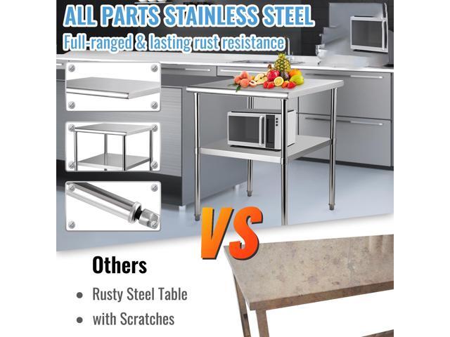 Stainless Steel Prep Table, 30 x 30 x 36 Inch, 800lbs Load Capacity Heavy Duty Metal Worktable with Adjustable Undershelf & Feet, Commercial...