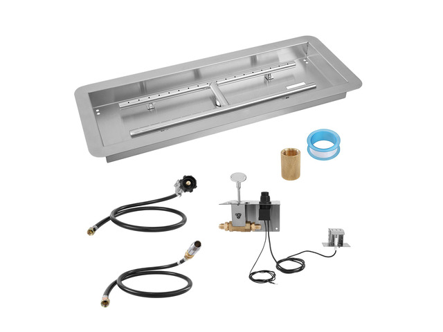 36 x 12 inch Drop-in Fire Pit Pan, Rectangular Stainless Steel Fire Pit Burner Kit, Natural & Propane Gas Fire Pan 150,000 BTU with H-Burner for...