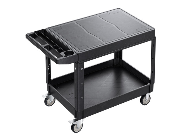 Utility Cart, 550 lbs Load Capacity, 37 x 25.4-inch Service Cart, Two-Shelf Heavy Duty Plastic Utility Cart with 360° Swivel Wheels (2 with...