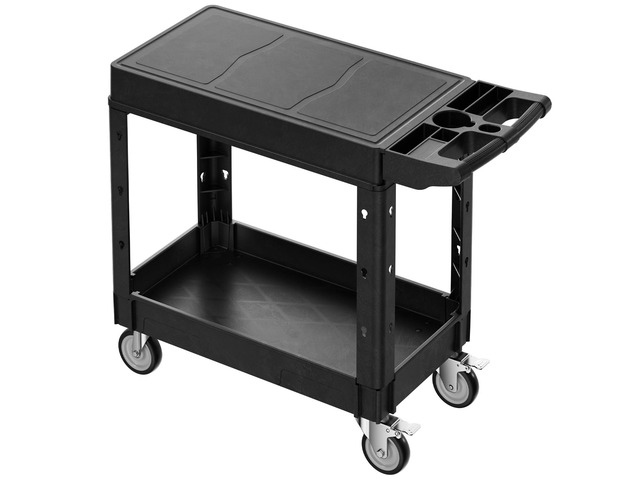 Utility Cart, 550 lbs Load Capacity, 31.3 x 17.7-inch Service Cart, Two-Shelf Heavy Duty Plastic Utility Cart with 360° Swivel Wheels (2 with...