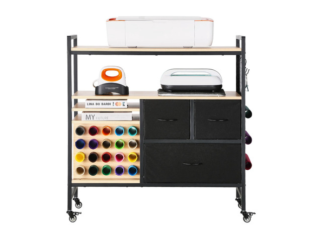 Rolling Craft Cart and Storage Table, Compatible with Cricut Machines, Crafting Table Organization Workstation, Craft Rolling Storage Organizer...