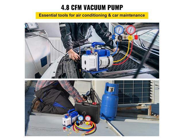 Suction Pump 4.8CFM 1/4 HP Single Stage for HVAC A/C Cooling Systems, 5PA Ultimate Vacuum, Manifold Gauge Kit R410A R134A R22, Includes 4-Way Gauge...