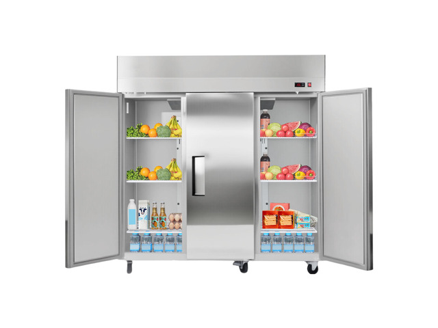 Commercial Reach-In Refrigerator 72' W, 52 Cu. Ft Stainless Steel Upright Refrigerator with Three Doors, Auto-Defrost, 9 Adjustable Shelves, 32 to...