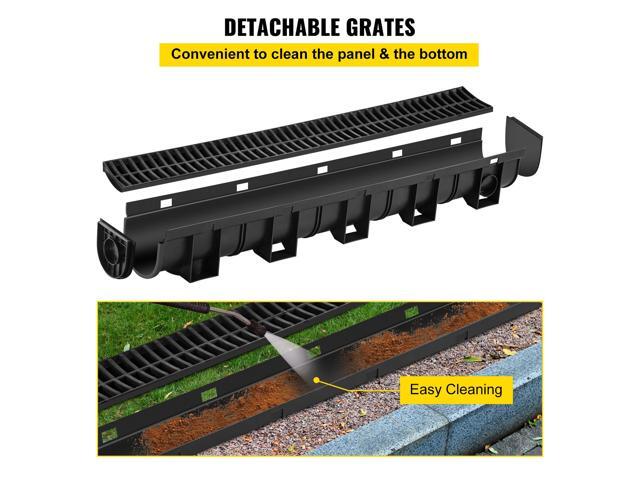 Trench Drain System, Channel Drain with Plastic Grate, 5.9x5.1-Inch HDPE Drainage Trench, Black Plastic Garage Floor Drain, 6x39 Trench Drain...