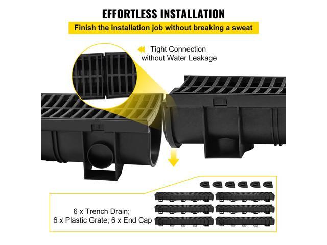 Trench Drain System, Channel Drain with Plastic Grate, 5.9x5.1-Inch HDPE Drainage Trench, Black Plastic Garage Floor Drain, 6x39 Trench Drain...