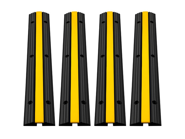4 Pack of 1-Channel Rubber Cable Protector Ramps Heavy Duty 22046Lbs Load Capacity Cable Wire Cord Cover Ramp Speed Bump Driveway Hose Cable Ramp...