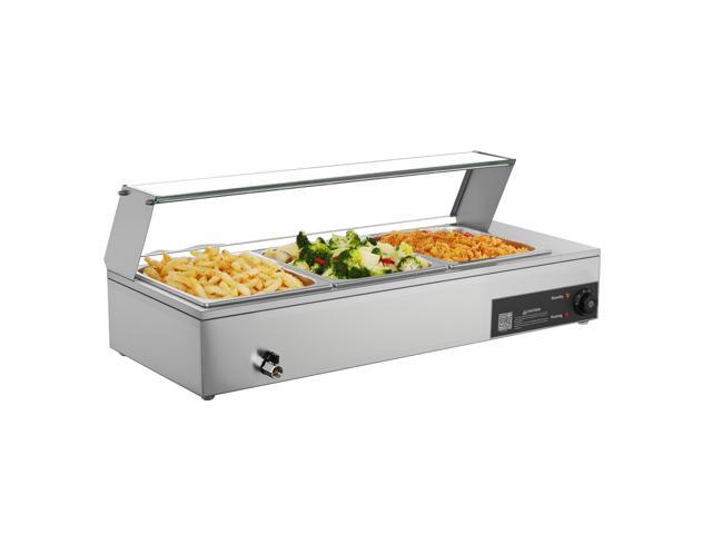 Commercial Food Warmer, 1500W Electric Stainless Steel Steam Food Warmer with Glass Cover, Countertop Buffet Bain Marie with Three 1/2 Size Food...