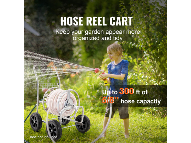 Water Hose Reel Cart, 300/500 ft High-Pressure Garden Hose Cart, Hoses Reel Carts with Four Wheels, Handle & Heavy-Duty Mesh Storage Basket,...