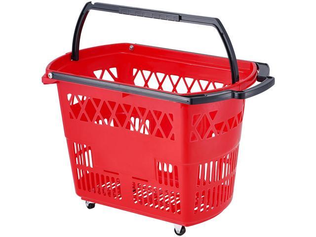 Shopping Baskets, 6PCS, 39L Shopping Carts with Handles, Plastic Rolling Shopping Basket with Wheels, Large Portable Shopping Basket Set for...