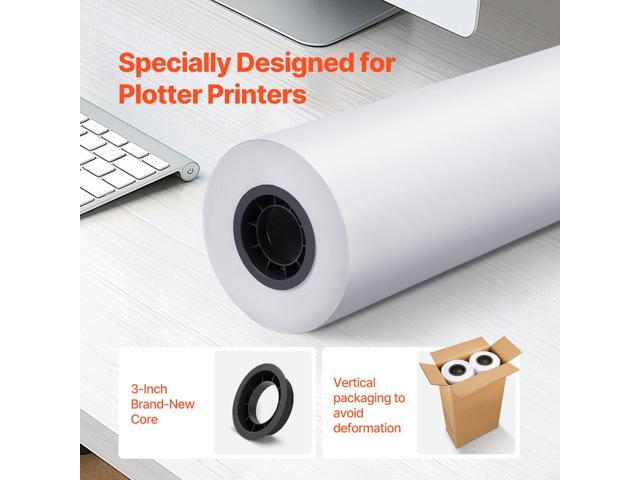 Wide Format Paper, 24 in x 500 ft Plotter Paper, 2 Rolls CAD Bond Rolls with 3 in Core, 20 LB Bond Paper Rolls, Idea for CAD Drawings, Engineering...