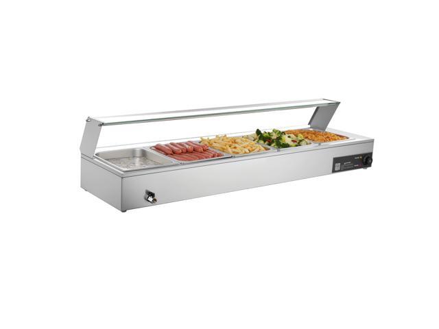 Commercial Food Warmer, 1500W Electric Stainless Steel Steam Food Warmer with Glass Cover, Countertop Buffet Bain Marie with Five 1/2 Size Food...