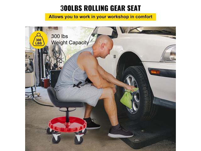 VEVOR Shop Stool, 300 LBS Rolling Garage Stool, 22 to 26 Adjustable Height Mobile Rolling Gear Seat, Round Tray Garage Pneumatic Stool, All-Terrain...