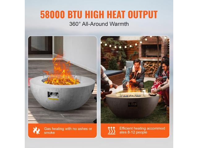 Propane Fire Pit, Outdoor Concrete Gas Fire Pit, 39 in Tabletop with Lava Rocks, Lid,Rain Cover,Adjust Flame Height Camping Firepit for Heating,...