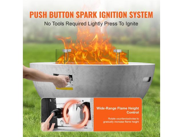 Propane Fire Pit, Outdoor Concrete Gas Fire Pit, 39 in Tabletop with Lava Rocks, Lid,Rain Cover,Adjust Flame Height Camping Firepit for Heating,...