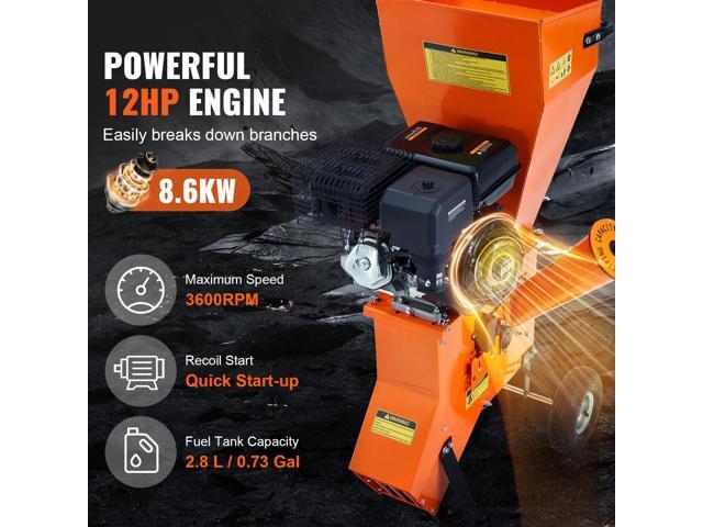 Wood Chipper Shredder Mulcher, 12 HP Heavy Duty Gas Powered, 2 Max Diameter 420cc 8.6 kW Engine Woodchipper, Fast Wood Chipping Chopping for...