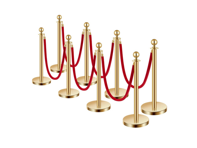 Stanchions and Velvet Ropes 8Pcs, Hollow Base with Stainless Steel Post, 6 Red Velvet Ropes and Posts, Crowd Control Barriers Gold Stanchions, Red...