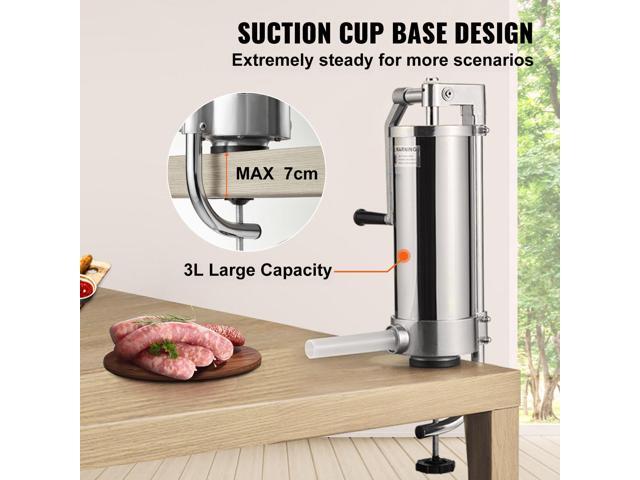 Sausage Stuffer, 5LBS/3L Capacity, 304 Stainless Steel Vertical Sausage Stuffer, Sausage Filling Machine with 3 Stuffing Tubes, Suction Base and...