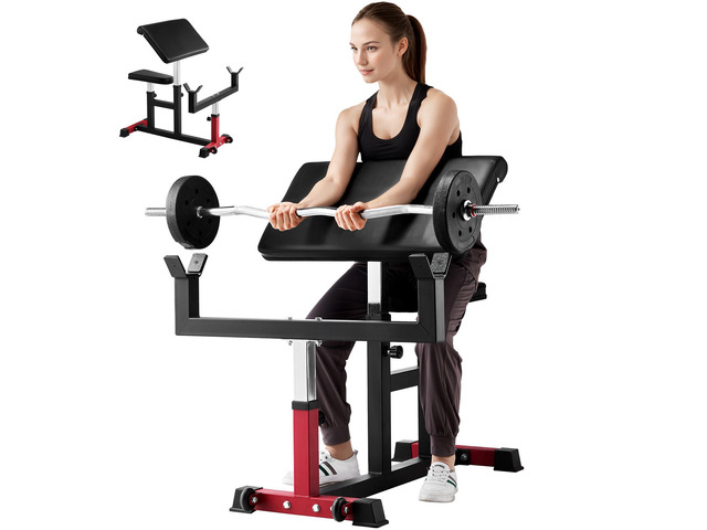 Preacher Curl Bench, Strength Training Biceps Machine, Max load 440 LBS Home Gym Equipment, Seated Arm Isolated Barbell Dumbbell Bicep Station,...