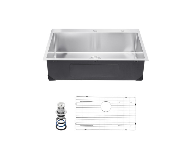 33 inch Kitchen Sink Workstation, 304 Stainless Steel Top Mount Sinks, Drop-In Single Bowl Farmhouse Basin with Accessories, Household Dishwasher...