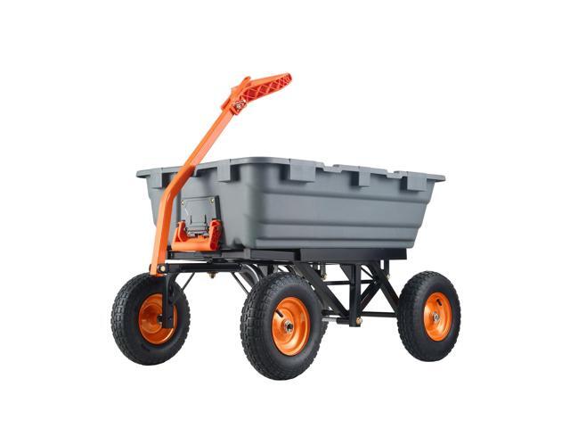 Garden Cart, Durable Poly Dump Cart with Simple Assembly Steel Structure, Versatile Dump Wagon with Dual-Function Handle, Handy Wheelbarrow with...