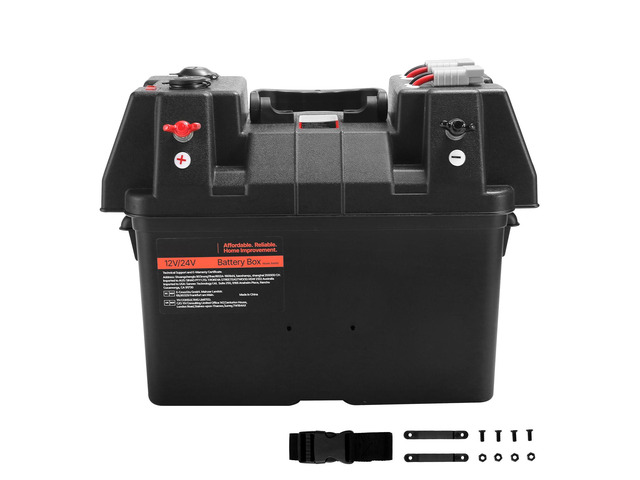 VEVOR Battery Box, Group 24/31 Trolling Motor Battery Box, 12V/24V Marine Batteries Case with PP Shell and Dual Straps, Smart Batteries Case,...