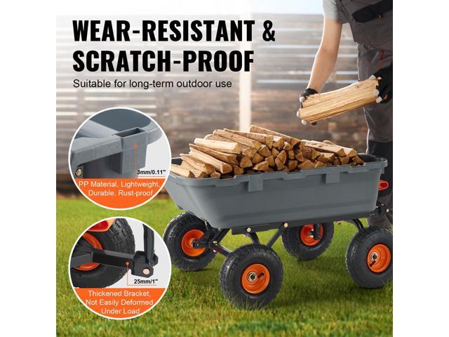 Garden Cart, Durable Poly Dump Cart with Simple Assembly Steel Structure, Versatile Dump Wagon with Dual-Function Handle, Handy Wheelbarrow with...
