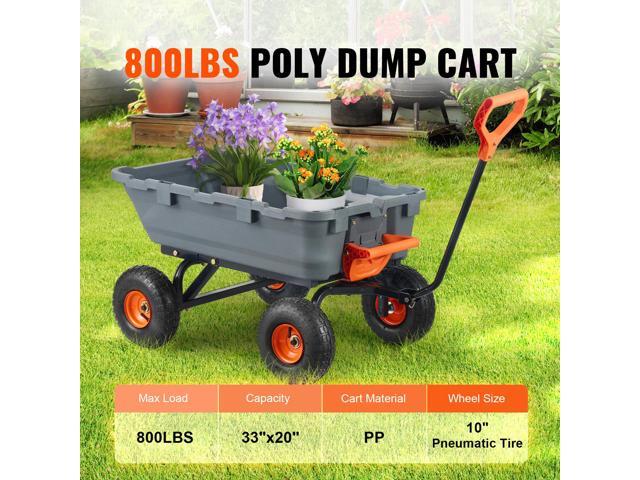 Garden Cart, Durable Poly Dump Cart with Simple Assembly Steel Structure, Versatile Dump Wagon with Dual-Function Handle, Handy Wheelbarrow with...