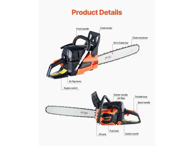 62 cc Gas Chainsaw, 20 inch Gas Powered Chainsaw, 3.8 HP Power Chain Saw with Non-Slip Handle, Gas-Powered Chainsaws with Dual Fuel Tanks, For Wood...