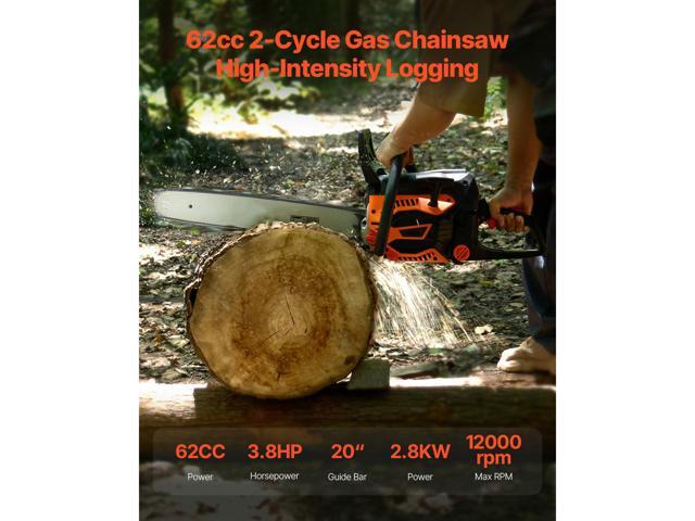 62 cc Gas Chainsaw, 20 inch Gas Powered Chainsaw, 3.8 HP Power Chain Saw with Non-Slip Handle, Gas-Powered Chainsaws with Dual Fuel Tanks, For Wood...
