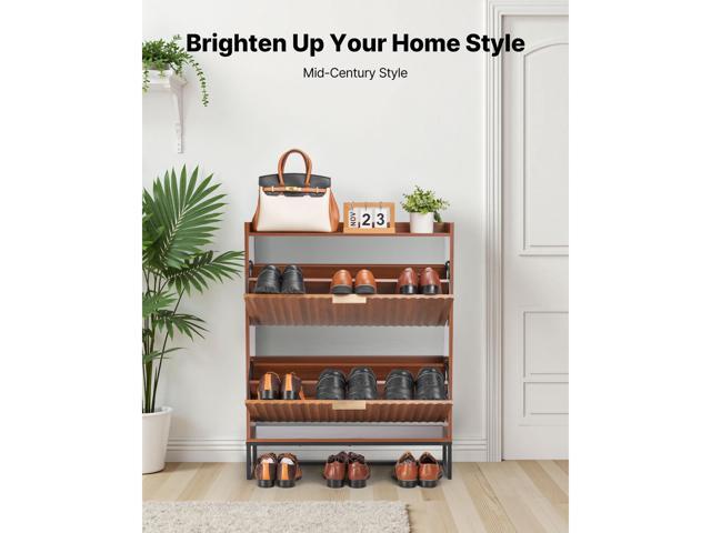 VEVOR Shoe Cabinet with 2 Flip Drawers, Mid-Century Shoes Storage Cabinet with Anti-Tipping Device, Freestanding Fluted Shoe Organizer, Ideal for...