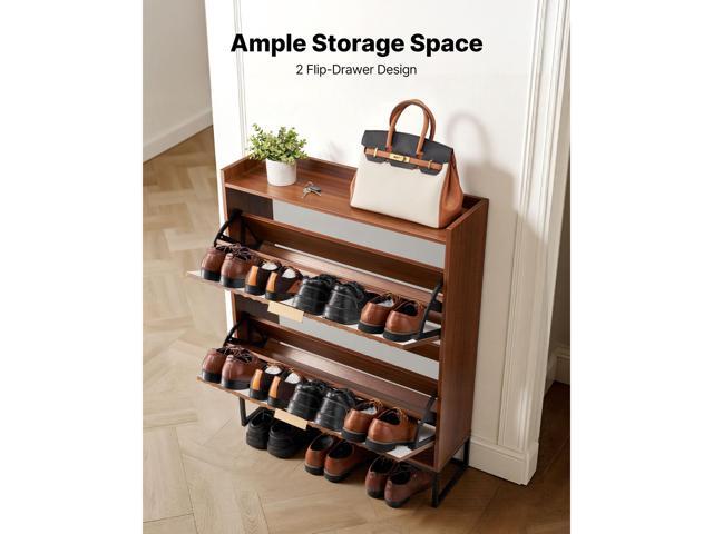 VEVOR Shoe Cabinet with 2 Flip Drawers, Mid-Century Shoes Storage Cabinet with Anti-Tipping Device, Freestanding Fluted Shoe Organizer, Ideal for...
