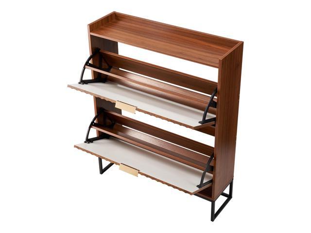VEVOR Shoe Cabinet with 2 Flip Drawers, Mid-Century Shoes Storage Cabinet with Anti-Tipping Device, Freestanding Fluted Shoe Organizer, Ideal for...
