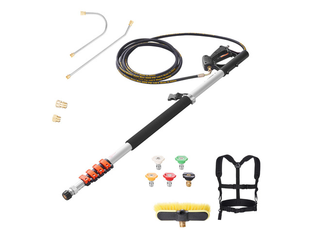 VEVOR Pressure Washer Telescoping Wand 18 ft Brush Head Included Telescopic Spray Wand