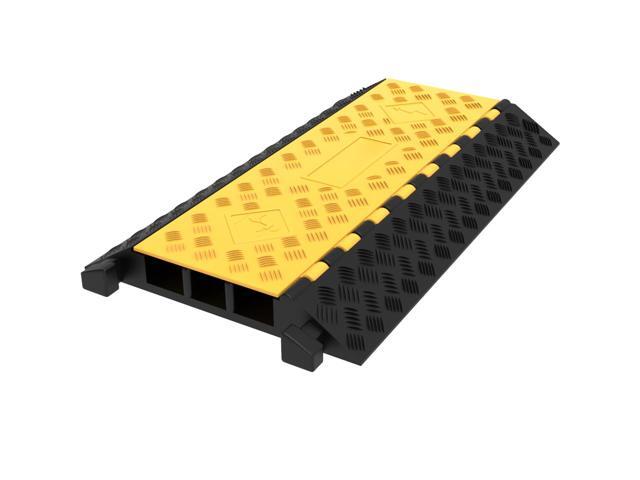 Rubber Cable Guard, 3-Channel, 2 x 2.3 in - Durable Cord Protection Ramp for Driveways, 6600 lbs Capacity