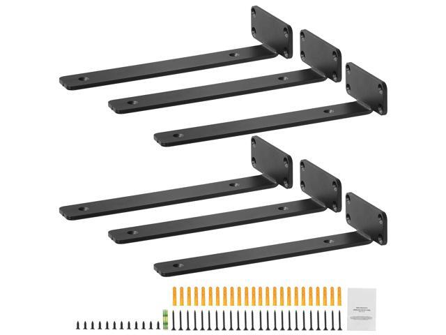 Shelf Bracket, 10L x 4W x 1.6H, 6 Pcs Heavy Duty Floating Shelf Brackets, Brackets for Shelves, 5mm Thick Matte Black L Shelf Bracket,Steel...
