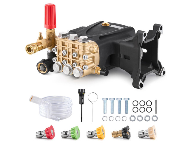 Pressure Washer Pump, 1' Shaft Horizontal Triplex Plunger, 4200 PSI, 4.2GPM, Replacement Power Washer Pumps Kit with 5 Nozzles, Compatible with...