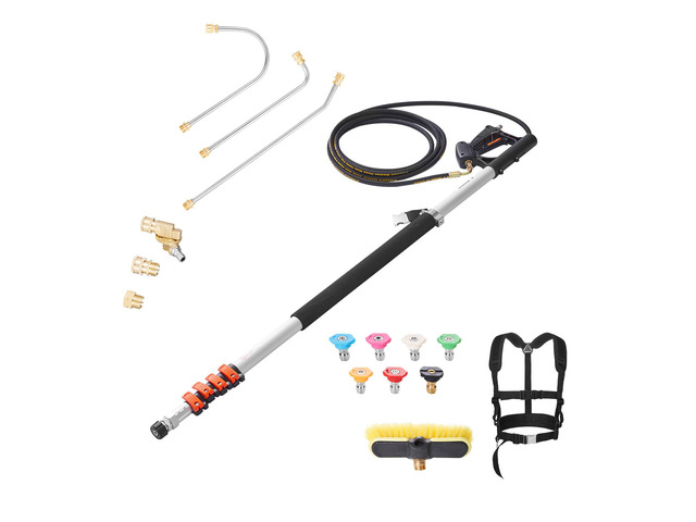 Pressure Washer Telescoping Wand, 24 ft, 4000 psi, Telescopic Spray Wand with Power Washer Extension Wands, Gutter Cleaner, Brush Head, Pivoting...