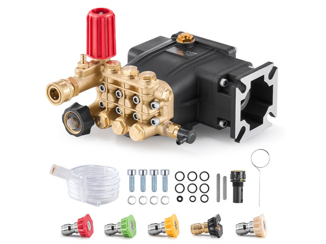 Pressure Washer Pump, 3/4' Shaft Horizontal Triplex Plunger, 3300 PSI, 2.5GPM, Replacement Power Washer Pumps Kit with 5 Nozzles, Compatible with...